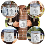 Custom Photo Bold Sketch Best Dad Grandpa Ever Family Portrait – Personalized 14oz Stainless Steel Tumbler With Handle
