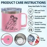 Custom Photo Bold Sketch Best Dad Grandpa Ever Family Portrait – Personalized 14oz Stainless Steel Tumbler With Handle