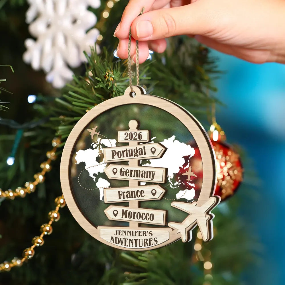 Travel Couple Goal, Destination Of All Year - Personalized 2-Layered Mix Ornament - Image 4