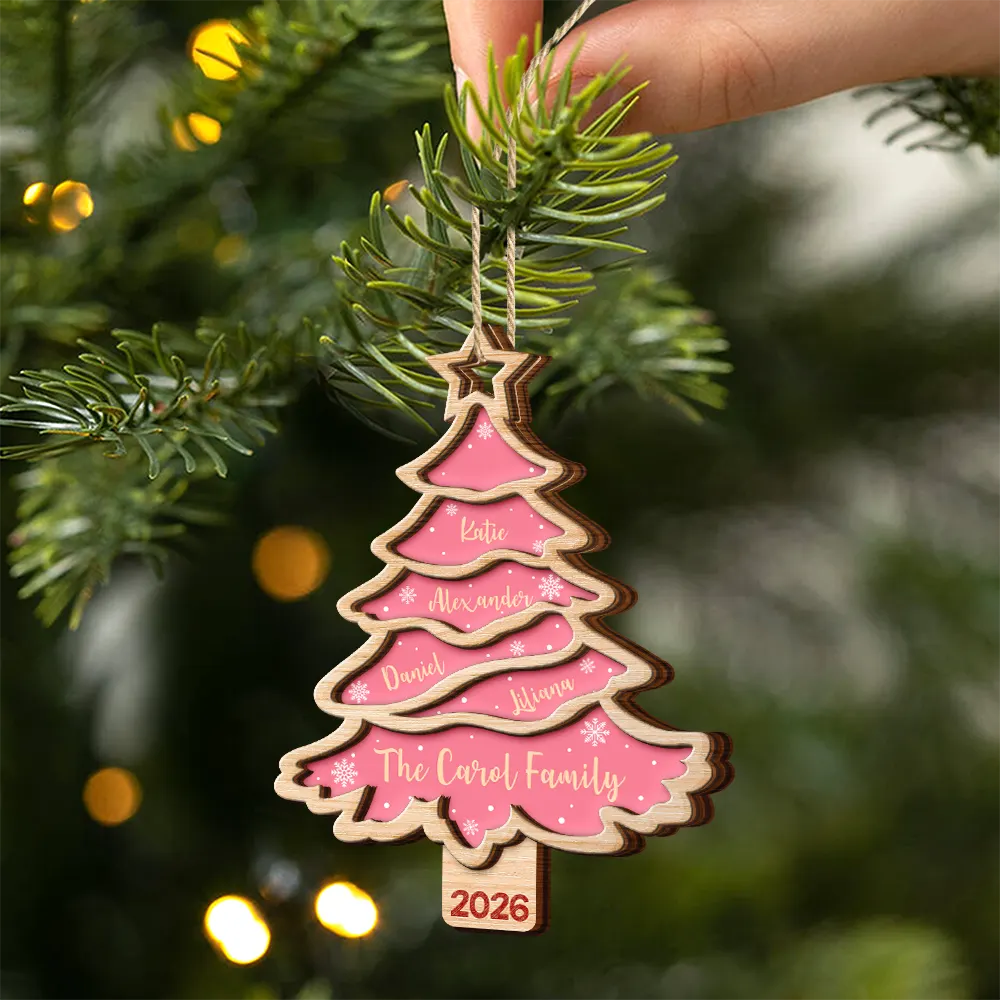 Christmas Tree Family Bestie Custom Names Version 3 - Personalized 2-Layered Wooden Ornament - Image 2