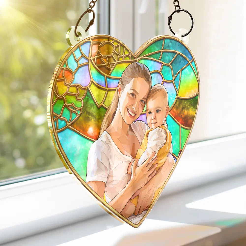 Custom Photo Stained Glass Portrait Mom Grandma Parents Family - Personalized Window Hanging Suncatcher Ornament - Image 3