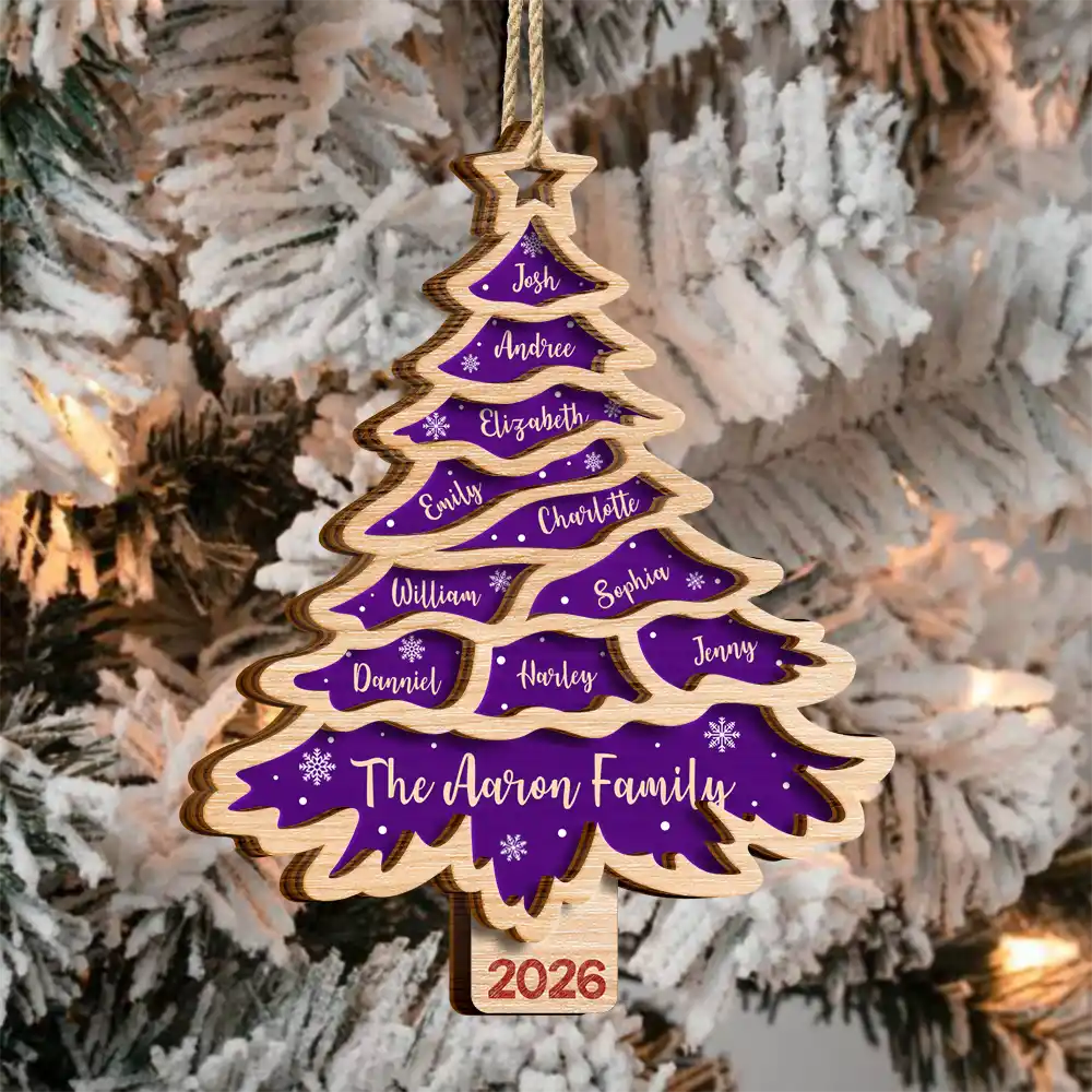 Christmas Tree Family Bestie Custom Names Version 3 - Personalized 2-Layered Wooden Ornament - Image 3