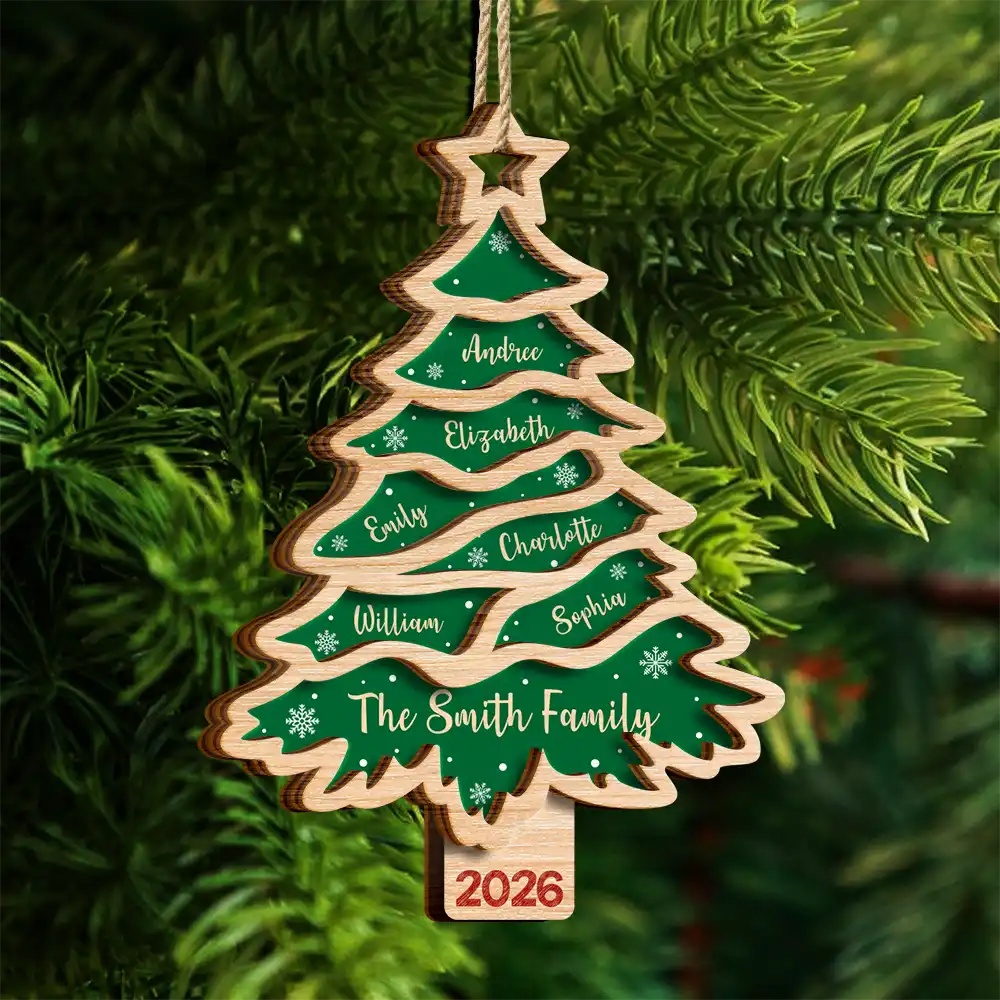 Christmas Tree Family Bestie Custom Names Version 3 - Personalized 2-Layered Wooden Ornament - Image 4