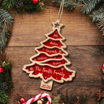 Christmas Tree Family Bestie Custom Names Version 3 – Personalized 2-Layered Wooden Ornament