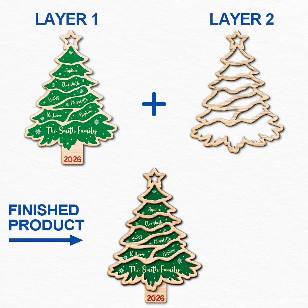 Christmas Tree Family Bestie Custom Names Version 3 - Personalized 2-Layered Wooden Ornament - Image 7
