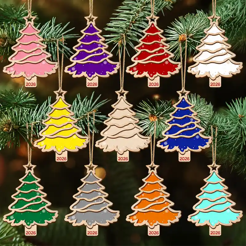 Christmas Tree Family Bestie Custom Names Version 3 - Personalized 2-Layered Wooden Ornament - Image 6