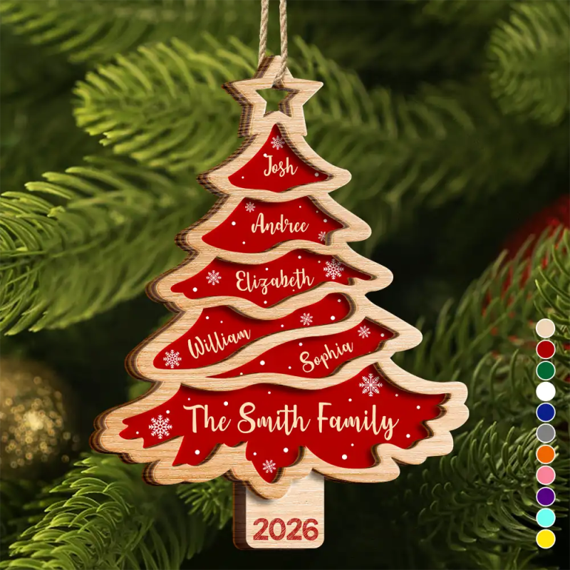 Christmas Tree Family Bestie Custom Names Version 3 - Personalized 2-Layered Wooden Ornament