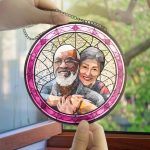 Custom Photo Portrait Couple Family – Personalized Stained Glass Window Hanging Suncatcher