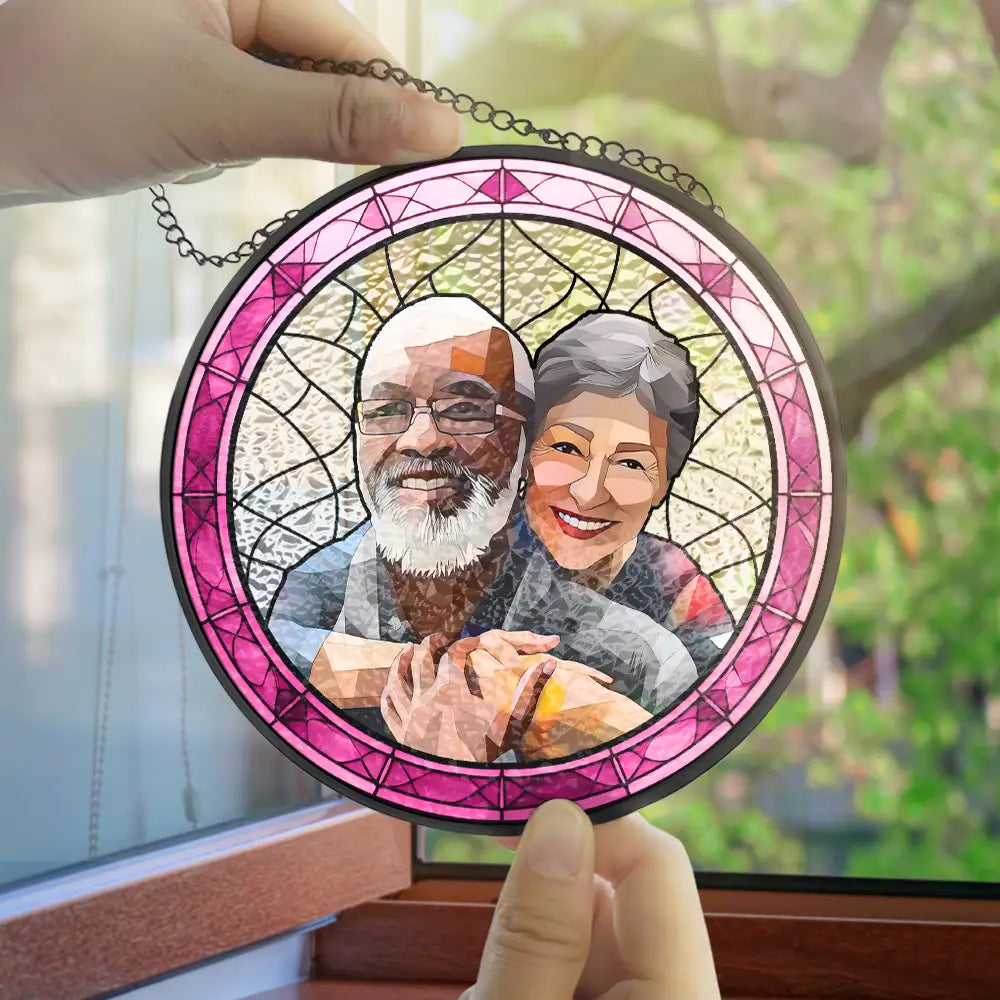 Custom Photo Portrait Couple Family - Personalized Stained Glass Window Hanging Suncatcher - Image 3