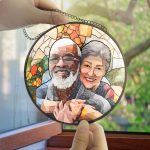 Custom Photo Portrait Mom Grandma Parents Family – Personalized Stained Glass Window Hanging Suncatcher