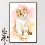 Custom Photo Realistic Watercolor Art Portrait Cat Dog Pet – Personalized Poster