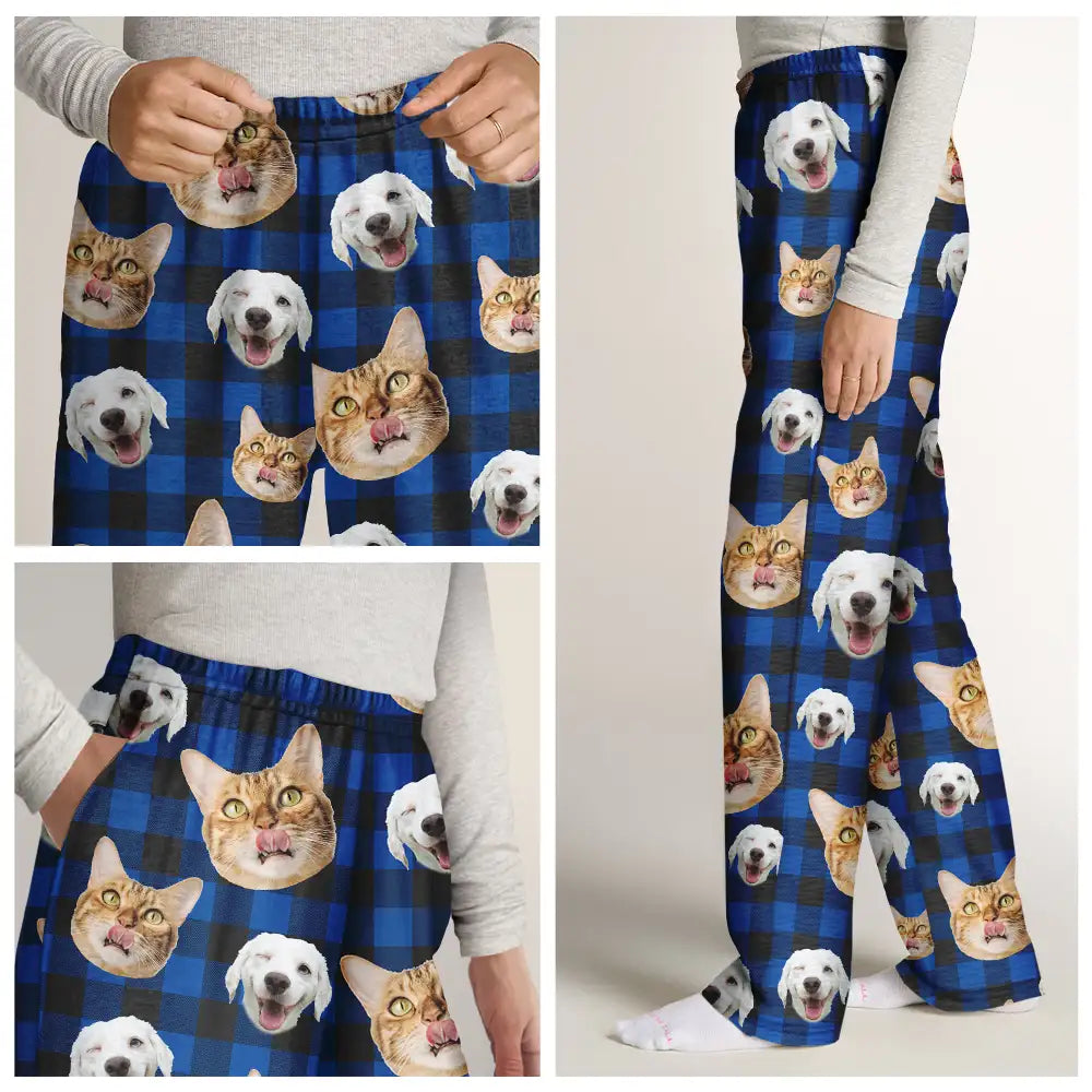 Custom Photo Funny Dog Cat Pet Human Face - Personalized Pajama Pants - Image 6