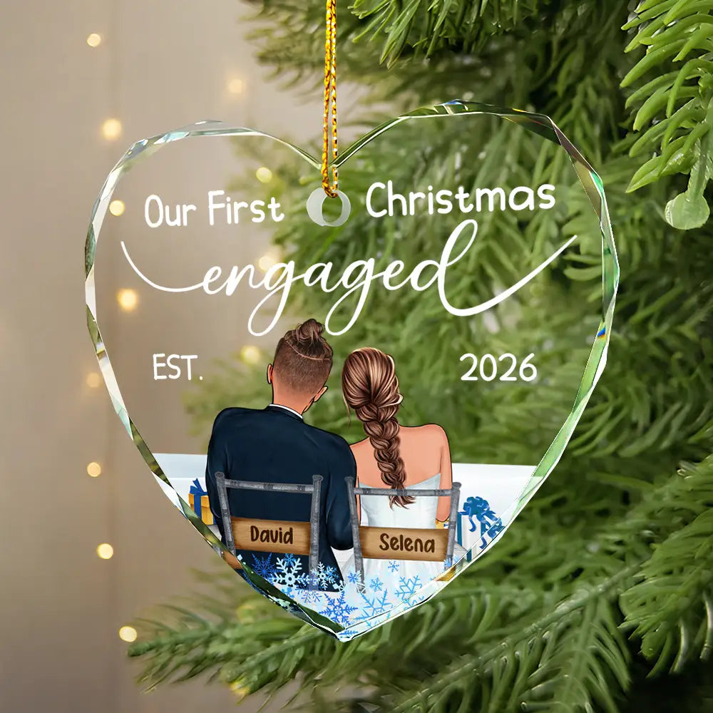 Our First Christmas Married Couples - Personalized Heart Shaped Glass Ornament - Image 2