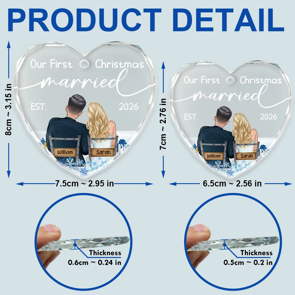 Our First Christmas Married Couples - Personalized Heart Shaped Glass Ornament - Image 5