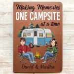 The Adventure Book Cartoon Couple Camping – Personalized Leather Journal
