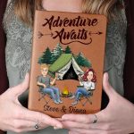 The Adventure Book Cartoon Couple Camping – Personalized Leather Journal