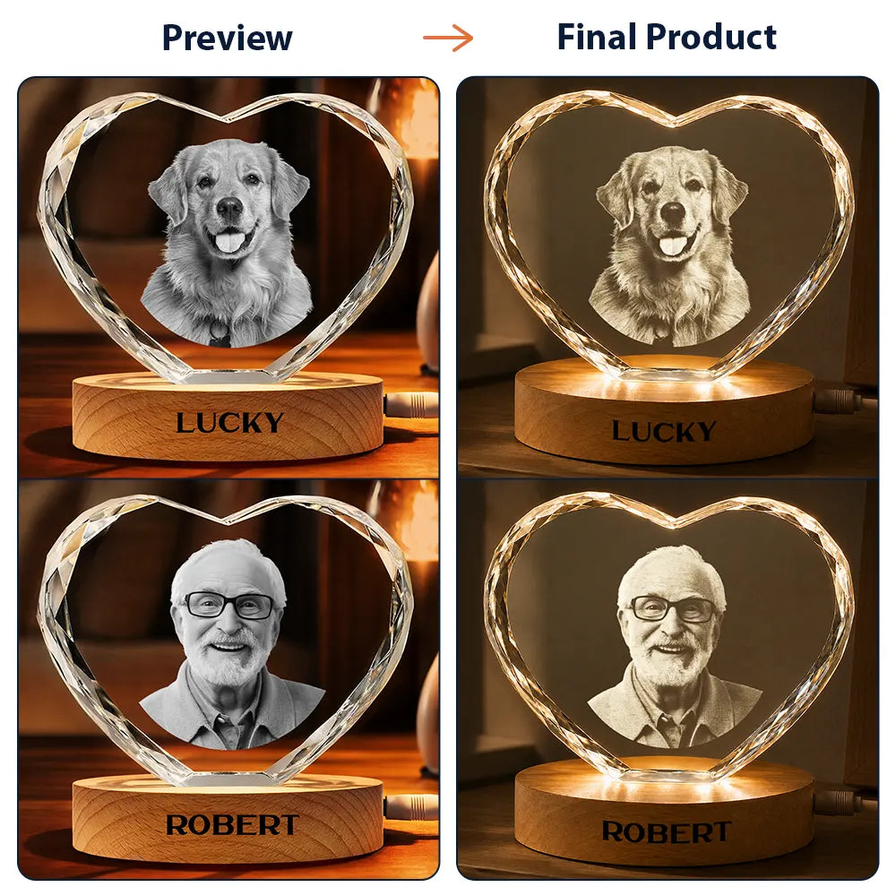 Custom Photo Forever Loved Memorial Dog Cat - Personalized Crystal Heart Shaped Lamp - Image 8