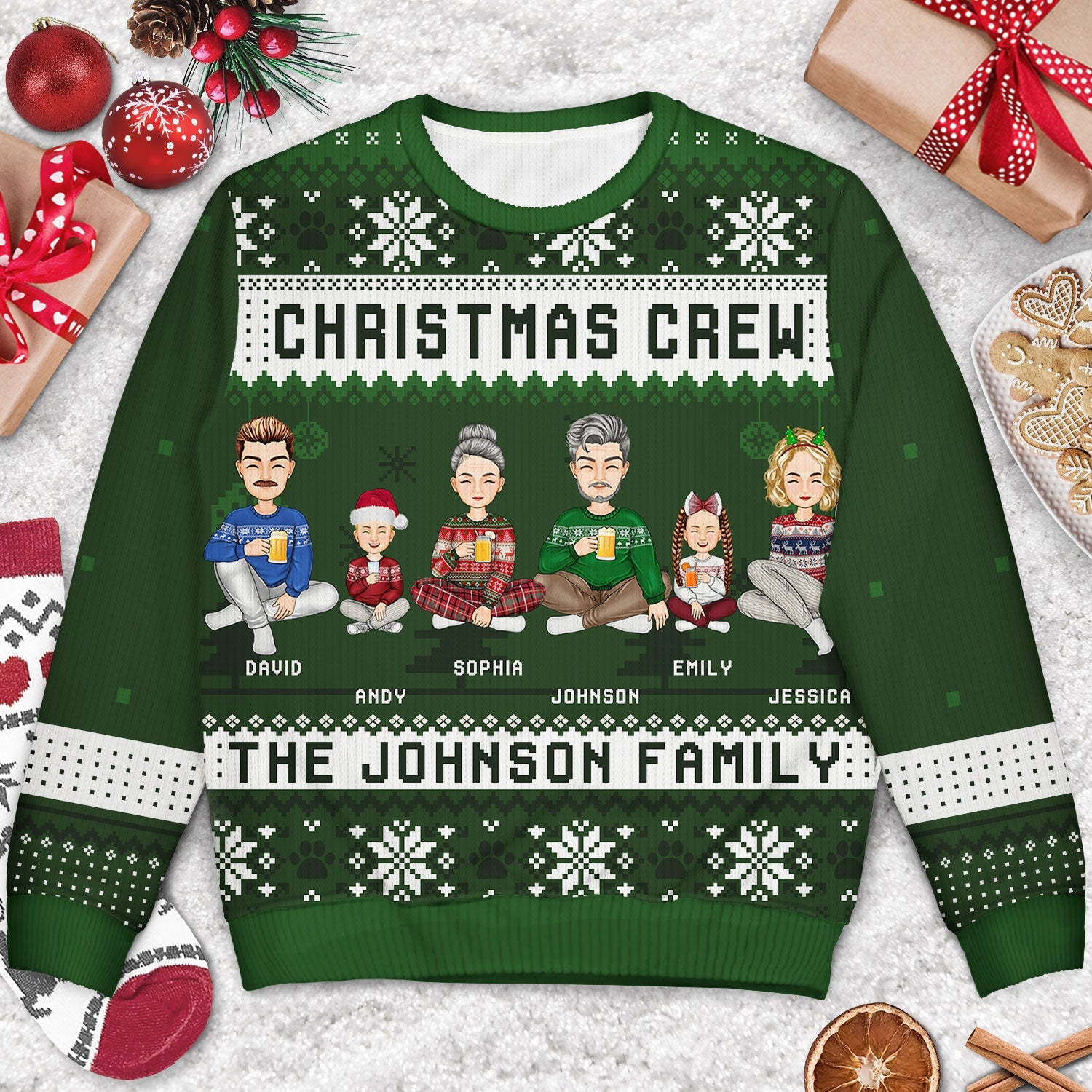 Christmas Crew - Gift For Family - Personalized Unisex Ugly Sweater - Image 2