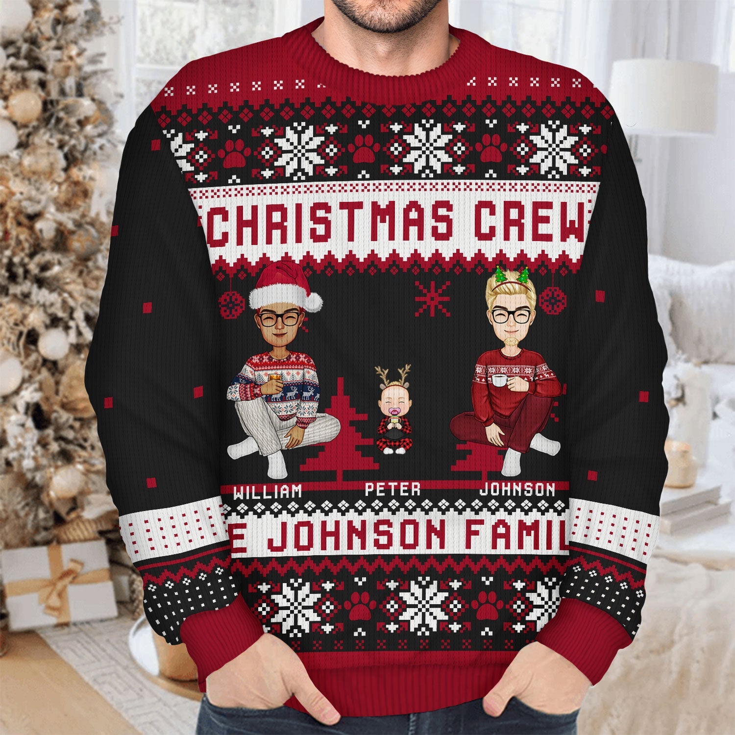 Christmas Crew - Gift For Family - Personalized Unisex Ugly Sweater - Image 4