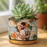 Custom Photo Stained Glass Portrait Mom Grandma Parents Family – Personalized Ceramic Plant Pot