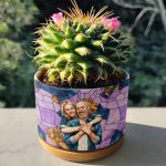 Custom Photo Stained Glass Portrait Mom Grandma Parents Family – Personalized Ceramic Plant Pot