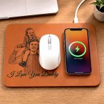 Custom Photo Pencil Sketch Best Dad Ever – Personalized Leather Charging Mat