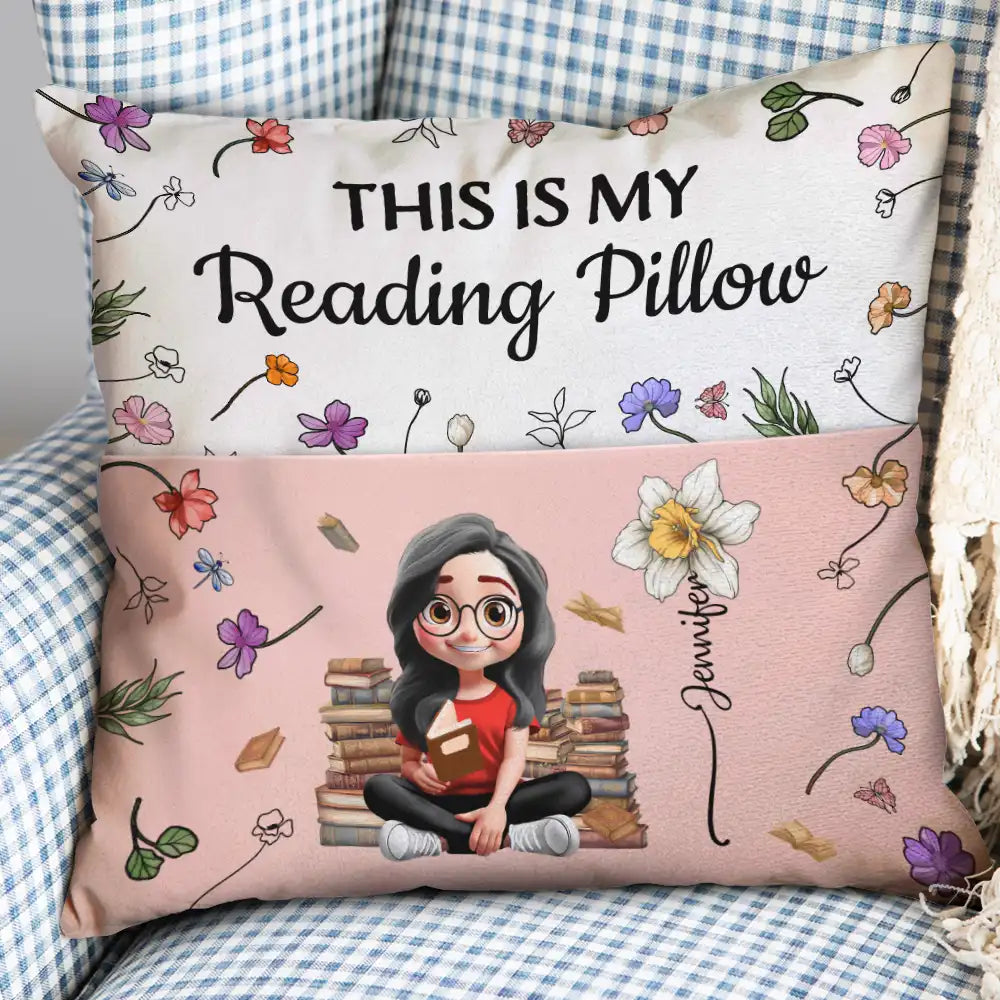 My Reading Pillow Reading Girl With Birth Month Flower - Personalized Pocket Pillow - Image 2