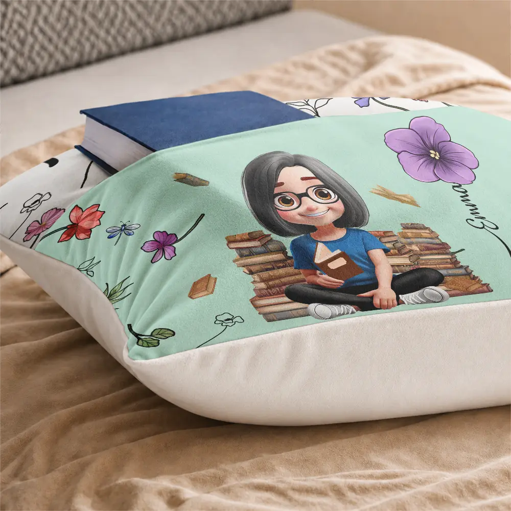 My Reading Pillow Reading Girl With Birth Month Flower - Personalized Pocket Pillow - Image 3