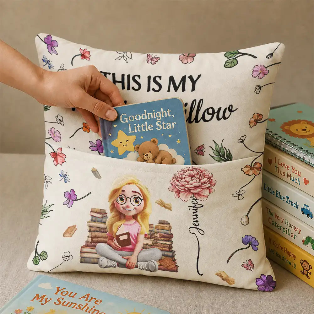 My Reading Pillow Reading Girl With Birth Month Flower - Personalized Pocket Pillow - Image 5