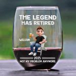 The Legend Has Retired Not My Problem Anymore Cartoon – Personalized Stemless Wine Glass