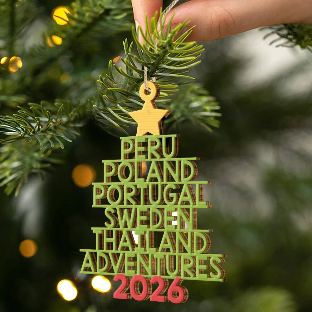 Travel Goal Destination Of The Year Color Version - Personalized Custom Shaped Wooden Ornament - Image 2