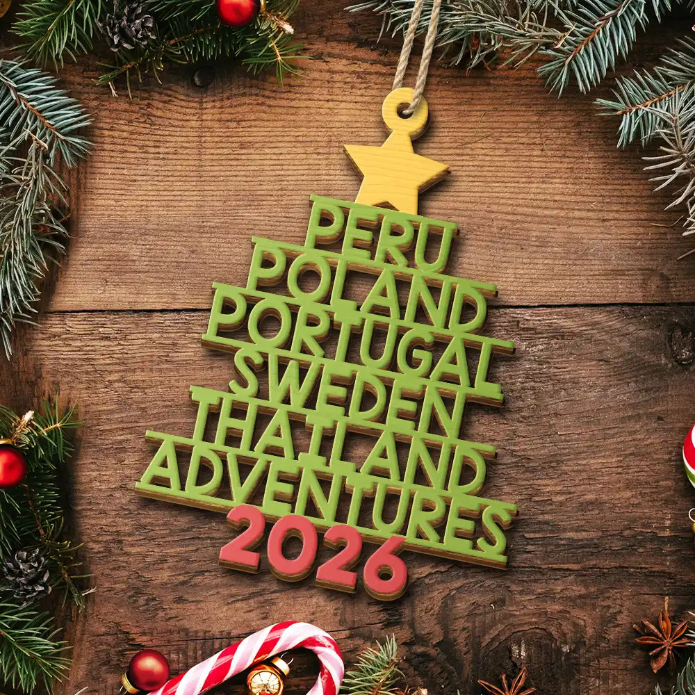 Travel Goal Destination Of The Year Color Version - Personalized Custom Shaped Wooden Ornament - Image 4