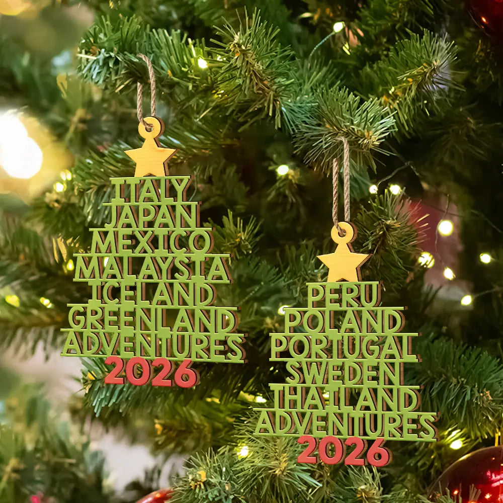 Travel Goal Destination Of The Year Color Version - Personalized Custom Shaped Wooden Ornament - Image 5