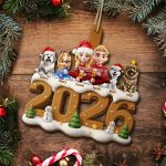 3D Effect Christmas Family And Dog Cat – Personalized Custom Shaped Wooden Ornament
