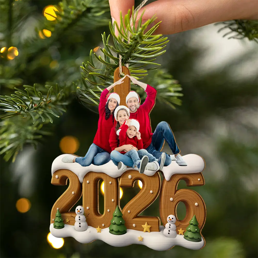 Custom Photo Christmas Family - Personalized Custom Shaped Wooden Ornament - Image 2