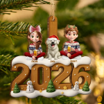 3D Effect Christmas Family And Dog Cat – Personalized Custom Shaped Wooden Ornament