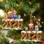 3D Effect Christmas Family And Dog Cat – Personalized Custom Shaped Wooden Ornament