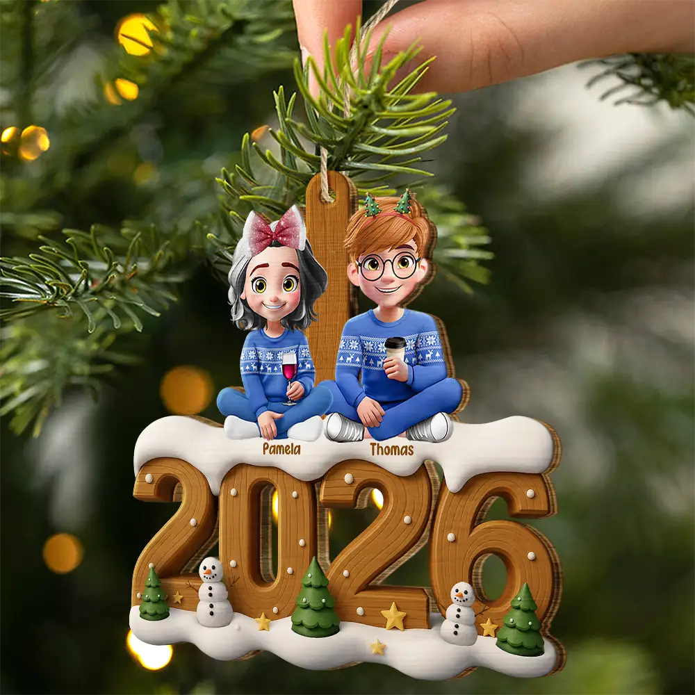 3D Effect Christmas Family And Dog Cat - Personalized Custom Shaped Wooden Ornament - Image 3